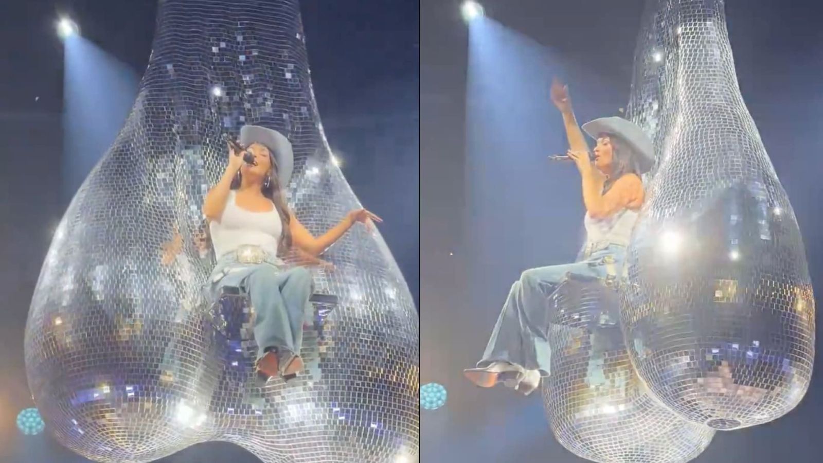 Featured image Kacey Musgraves hangs from disco balls at tour kickoff